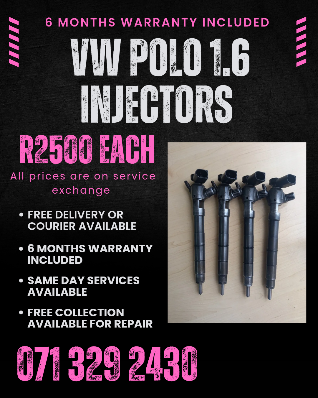VW POLO 1.6 DIESEL INJECTORS FOR SALE WITH WARRANTY - Private Seller VW POLO 1.6 DIESEL INJECTORS FOR SALE WITH WARRANTY - Private Seller