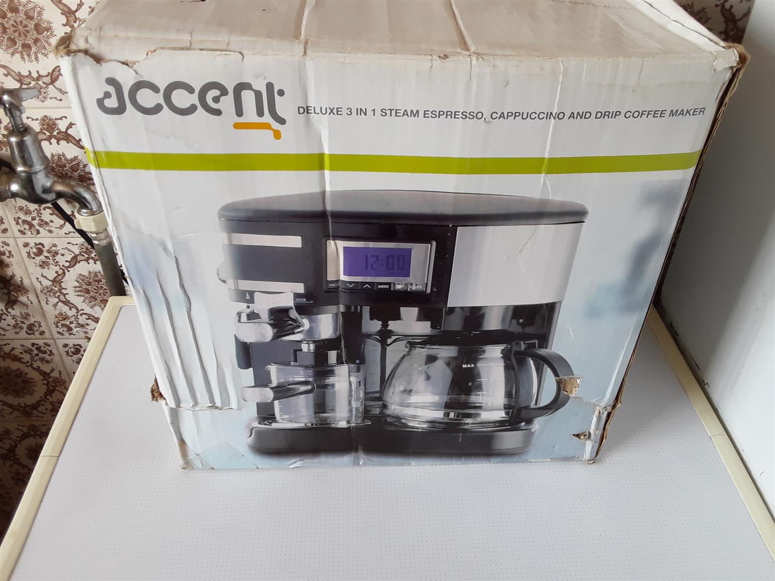 Coffee Machine Accent Deluxe, 3 in 1 Steam Espresso, Capuchino and Drip Coffee Maker. 