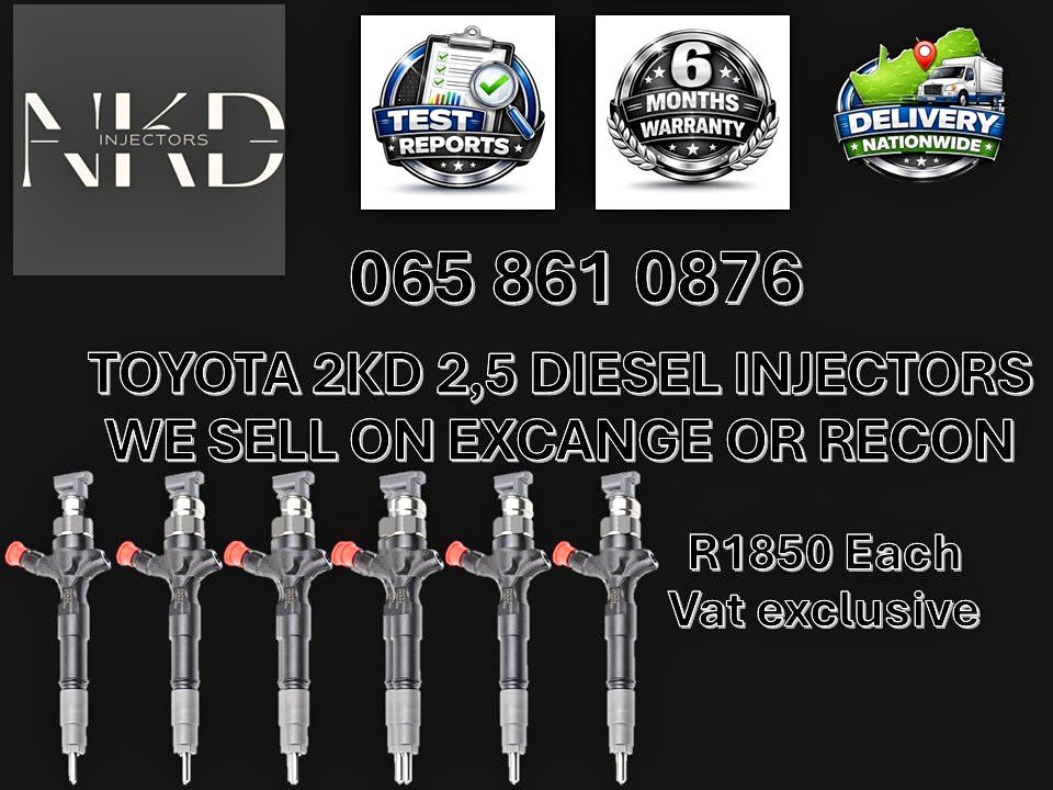 TOYOTA 2KD 2.5 DIESEL INJECTORS FOR SALE - RECONDITIONED AND NEW KROONSTAD - Private Seller TOYOTA 2KD 2.5 DIESEL INJECTORS FOR SALE - RECONDITIONED AND NEW KROONSTAD - Private Seller