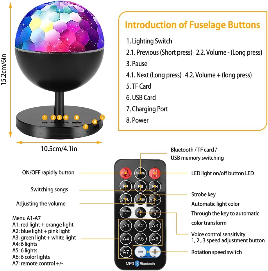Rechargeable MultiColour LED Wireless Speaker Music Rotating Crystal Magic Ball