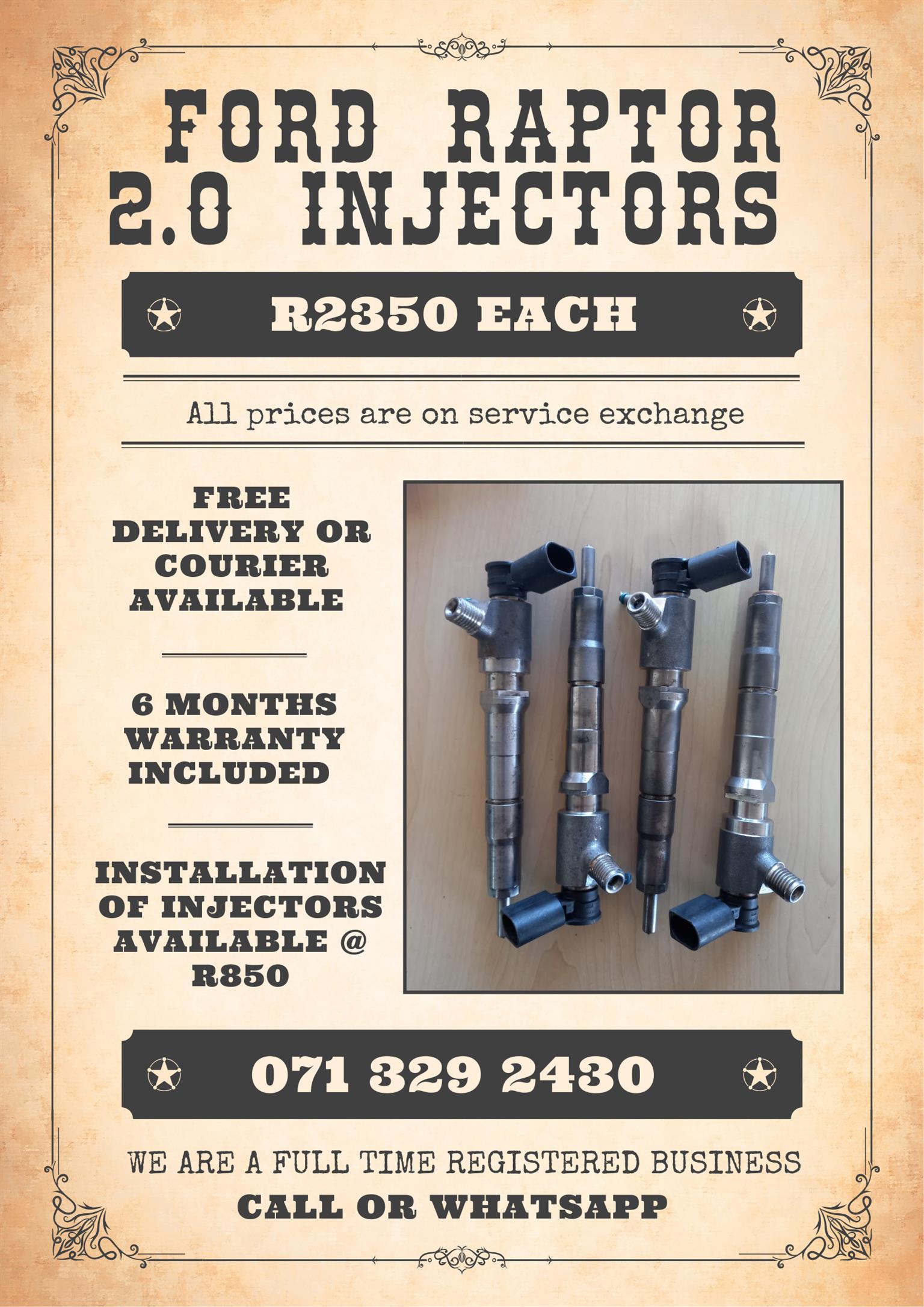 FORD RAPTOR 2.0 INJECTORS FOR SALE WITH WARRANTY - Private Seller FORD RAPTOR 2.0 INJECTORS FOR SALE WITH WARRANTY - Private Seller