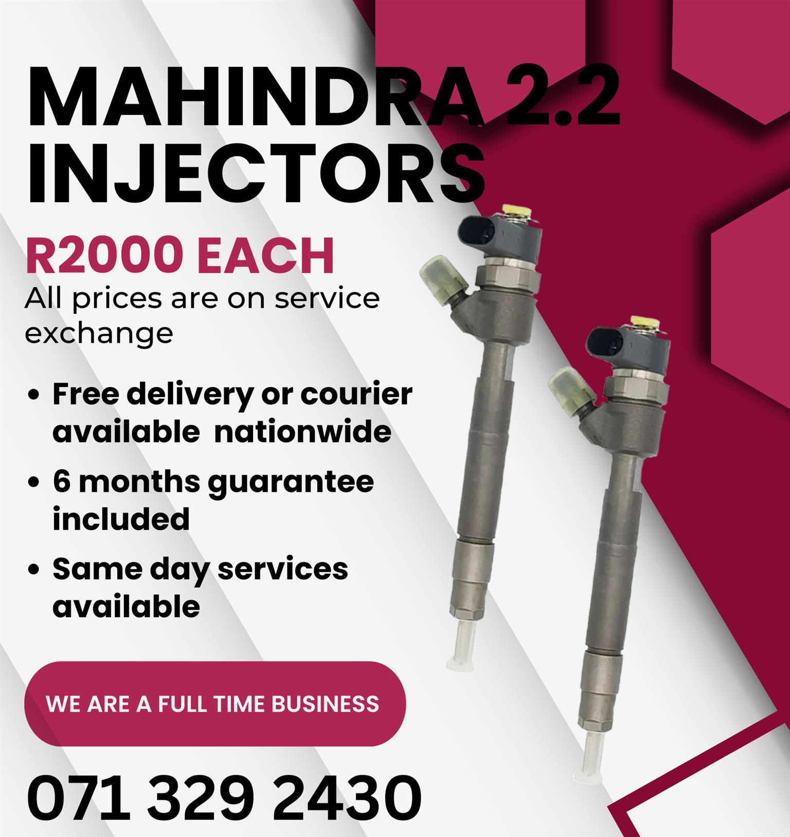 MAHINDRA 2.2 INJECTORS FOR SALE WITH WARRANTY - Private Seller MAHINDRA 2.2 INJECTORS FOR SALE WITH WARRANTY - Private Seller