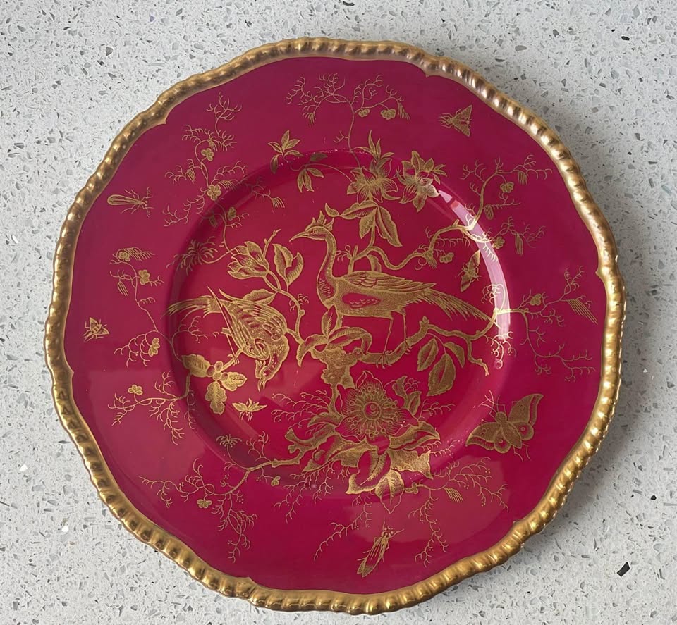 Rare Coalport Cairo Maroon Red & Gold 10 1/2" Plate with Scalloped G