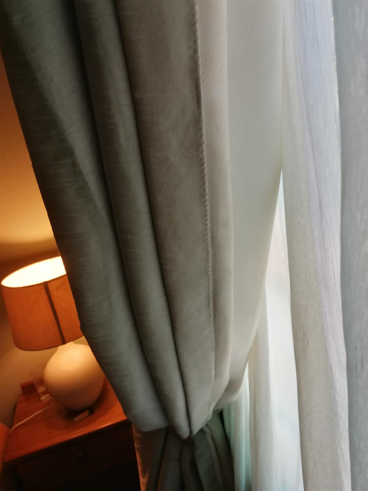 Silk curtains, plus voiles and curtain rails