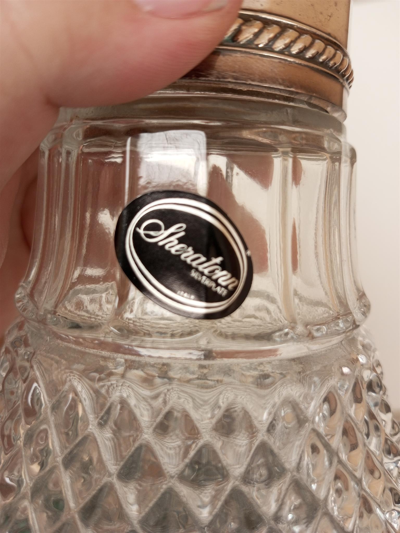 Diamond Point Crystal Water Pitcher Silver Plated Hinged Lid 12 “ Tall