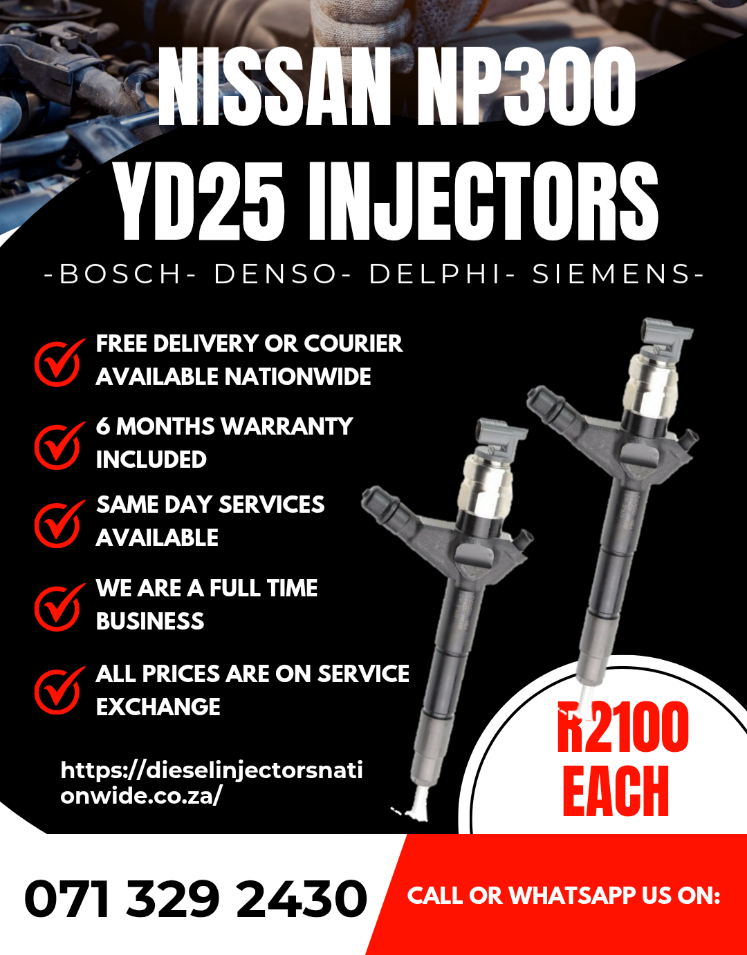 NISSAN NP300 YD25 DIESEL INJECTORS FOR SALE WITH WARRANTY - Private Seller NISSAN NP300 YD25 DIESEL INJECTORS FOR SALE WITH WARRANTY - Private Seller