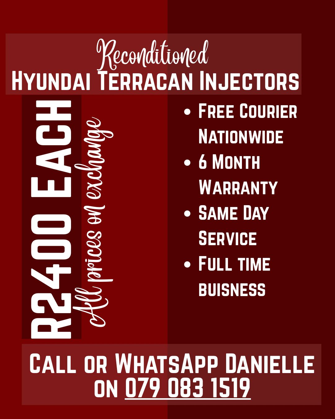 HYUNDAI TERRACAN INJECTORS FOR SALE WITH WARRANTY INCLUDED - Private Seller HYUNDAI TERRACAN INJECTORS FOR SALE WITH WARRANTY INCLUDED - Private Seller