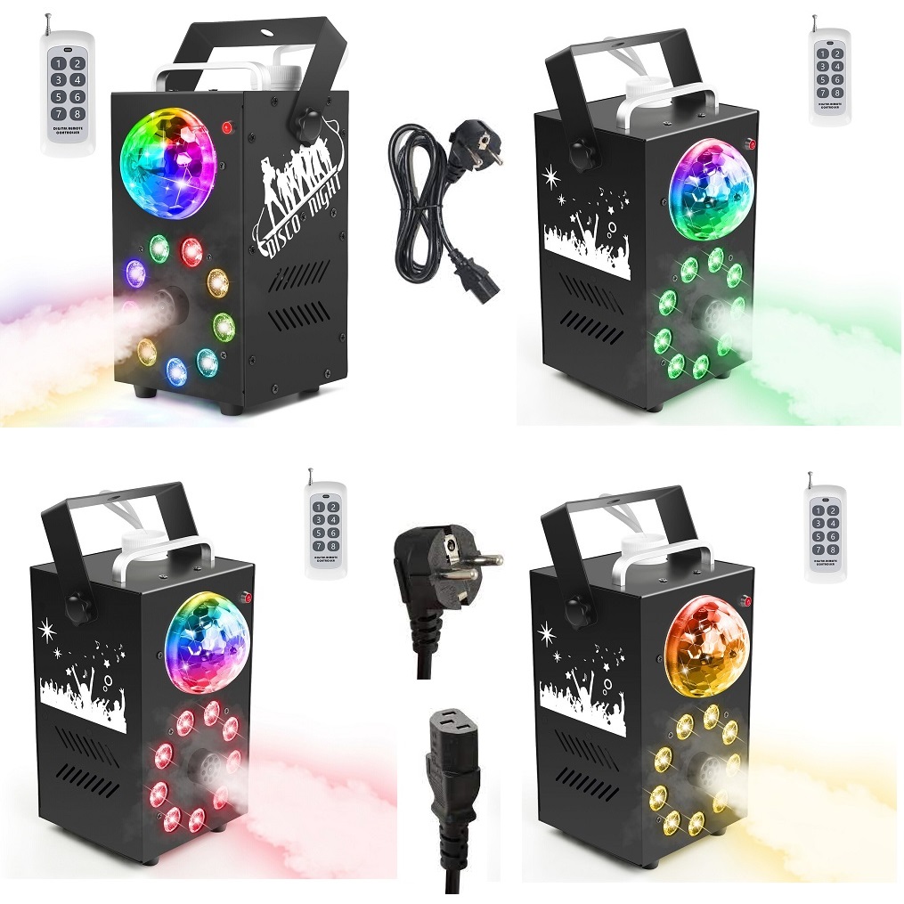 Professional Smoke Fog Machine with MultiColour RGB LEDs, Rotating Light Ball.