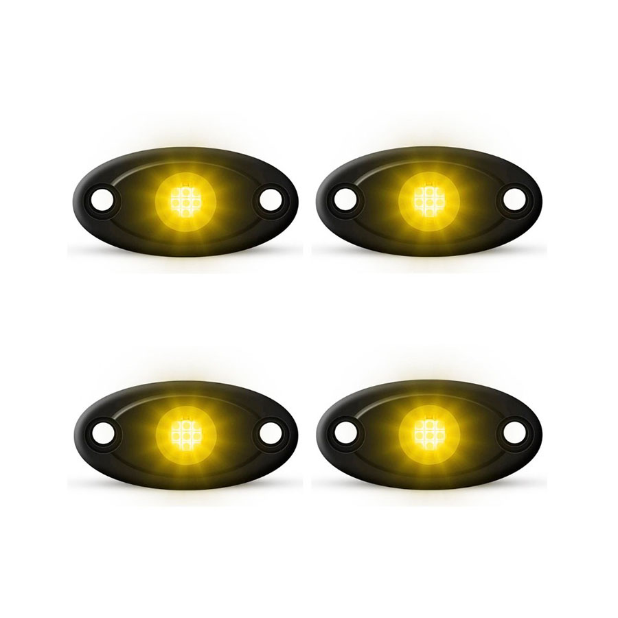 Universal Aluminium 9-LED Rocklights (Yellow) – 4 pack