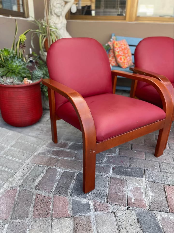 Leather Visitors chairs with cherry finish wood