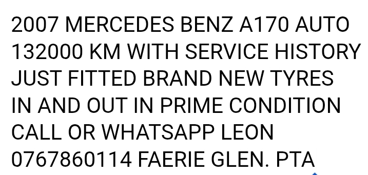 Used 2007 Mercedes-Benz A-Class A170 Classic - Private Seller