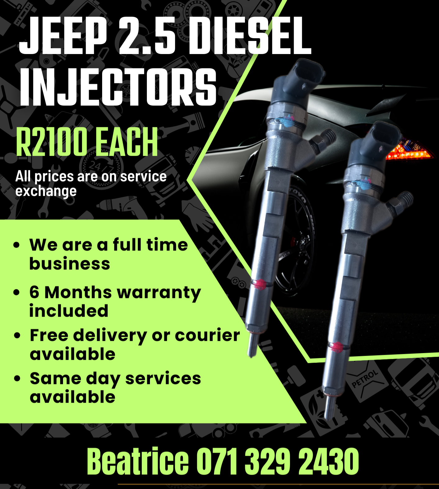 JEEP 2.5 INJECTORS FOR SALE WITH WARRANTY ON - Private Seller