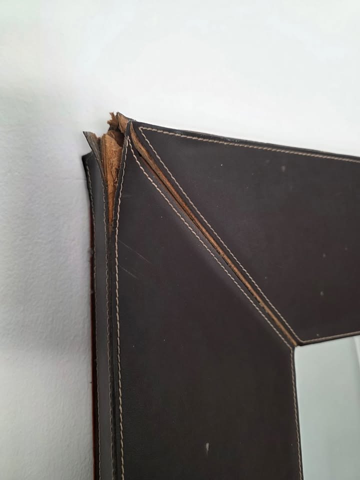 Large Leather Framed Dressing Room Mirror.