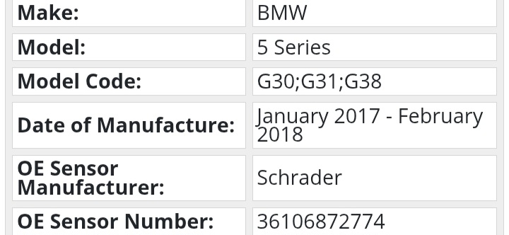 BMW G30 5 Series TPMS tyre pressure sensors - Private Seller