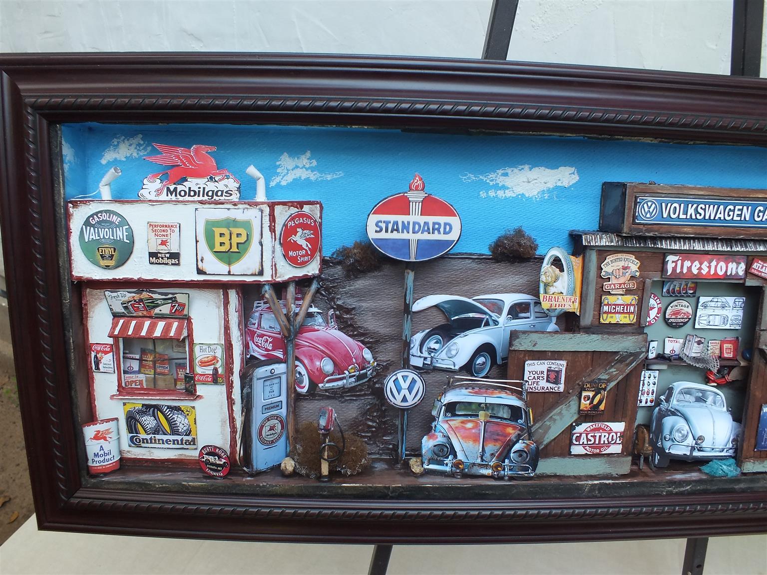 Vintage Volkswagen Beetle 3 D Garage Diorama for sale