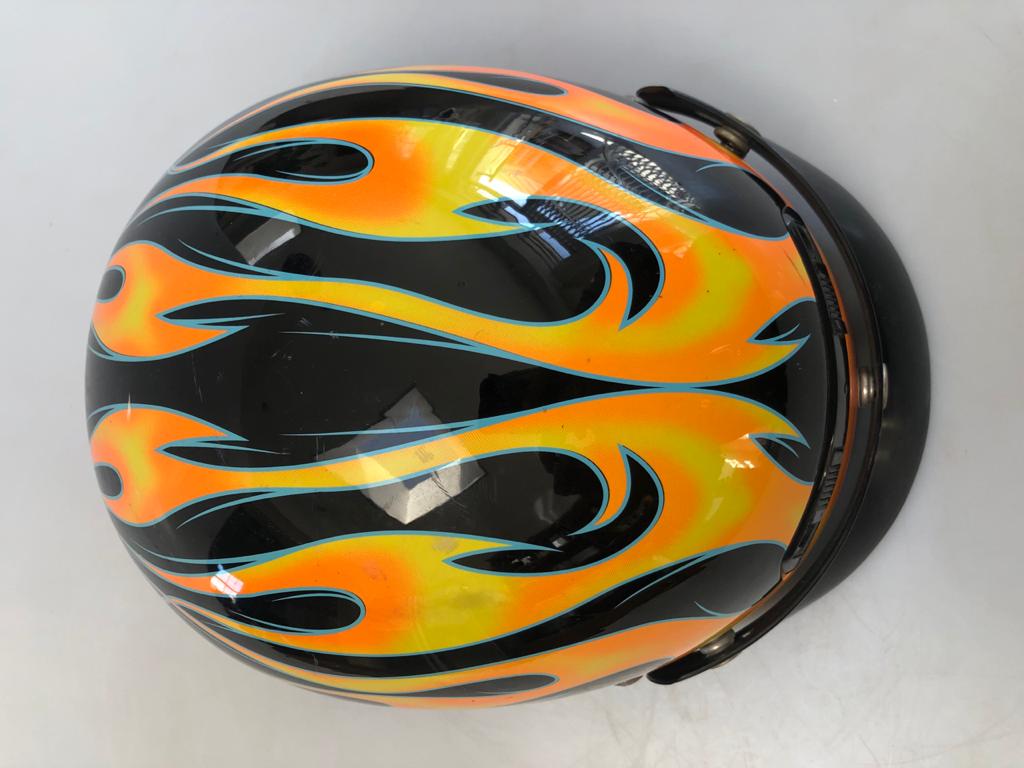 Funky "Orange Flames" half shell open Motorbike helmet - Large 59-60