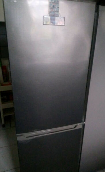 DEFY bottom freezer fridge and front loader washing machine (metallic)