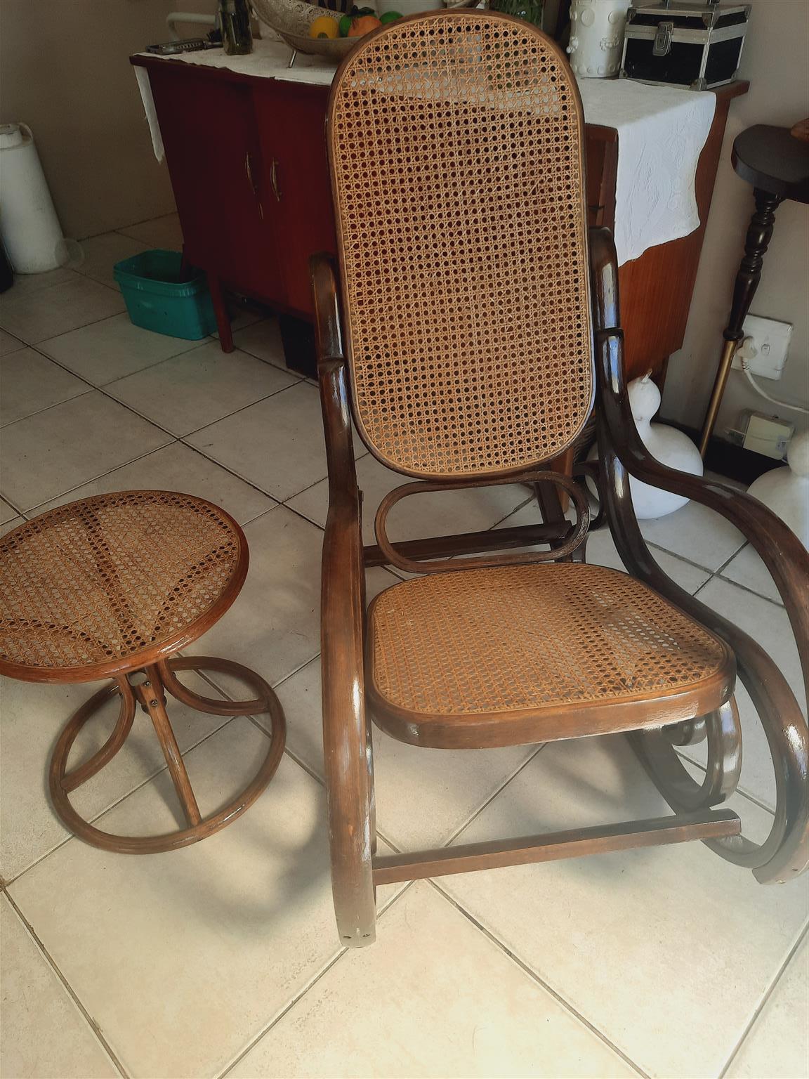 Grandma's rocking chair. Antique restored with side table.