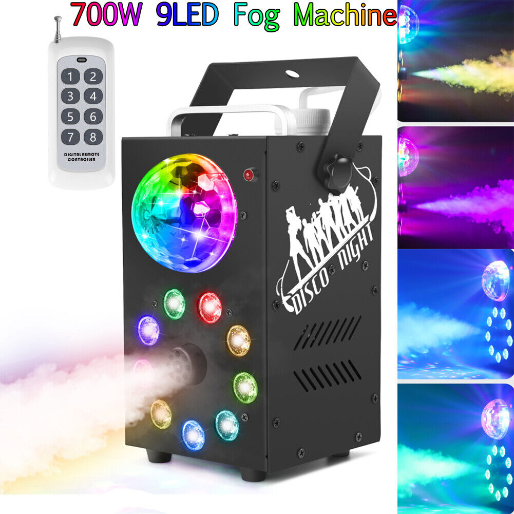 Professional Smoke Fog Machine with MultiColour RGB LEDs, Rotating Light Ball.