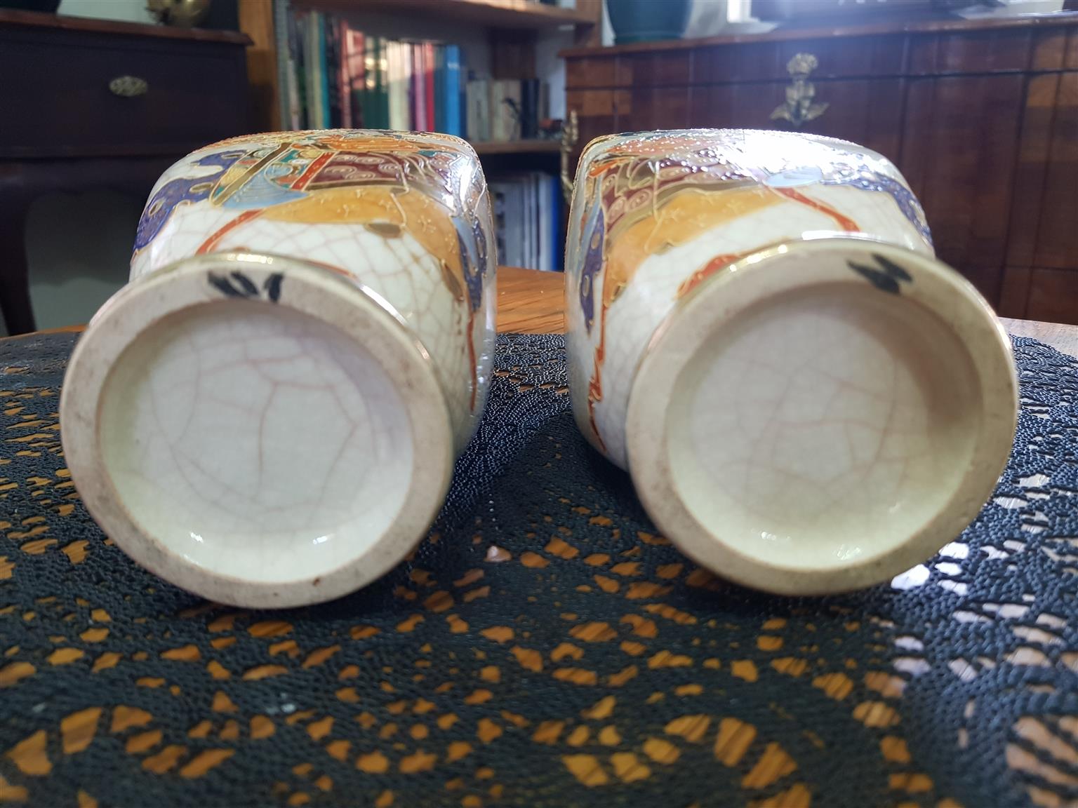Antique pair of Mejiji Japanese Satsuma Vases ~ Circa 1603-1868