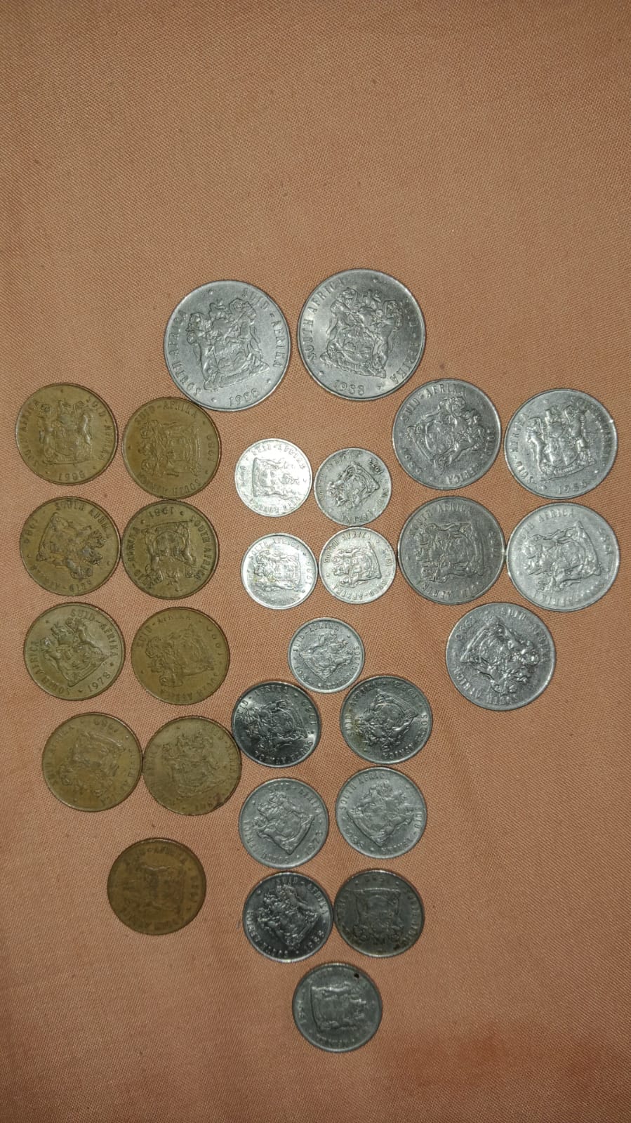 Old South African Coins dated from 1973 to 1990