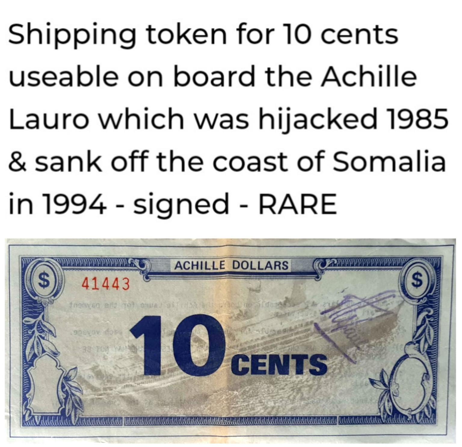Collectable on board tokens from ship Achille Lauro.