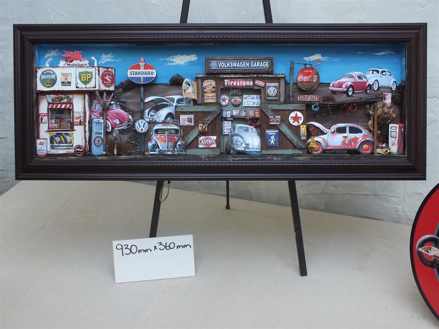 Vintage Volkswagen Beetle 3 D Garage Diorama for sale