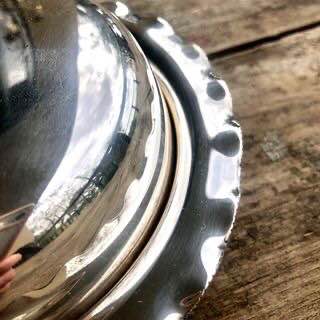 Antique Silver Plated Butter Dish with scalloped edge with a glass inner
