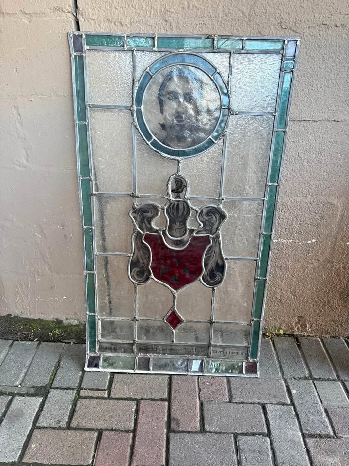 Vintage Stained glass memorial window Vintage Stained glass memorial window
