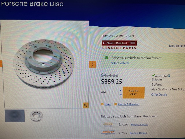 Porsche 911 Disc Brake Rotor 993 Carrera - Private Seller Porsche 911 Disc Brake Rotor 993 Carrera - Private Seller