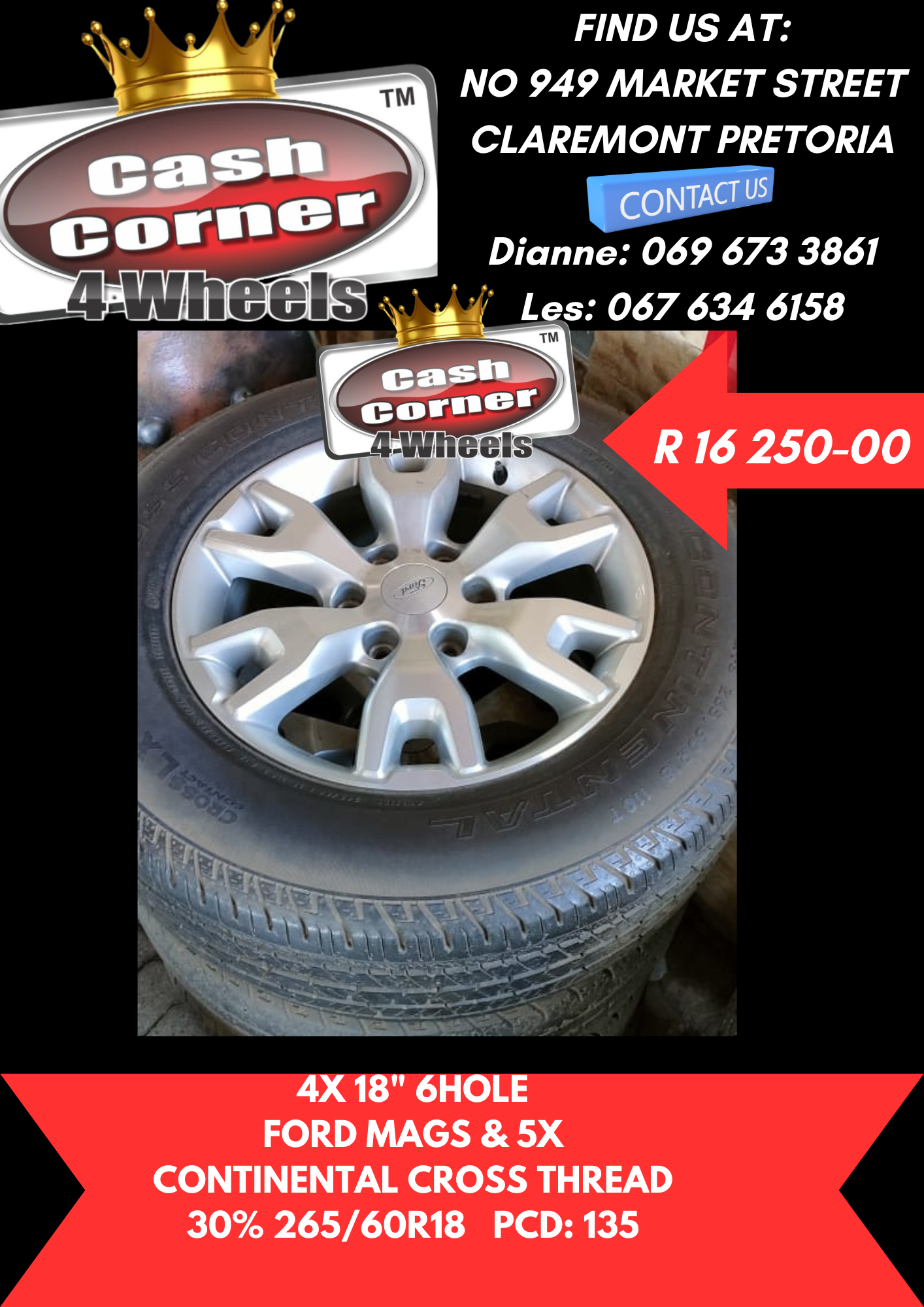 4 X 18" 6 HOLE FORD MAGS & TYRES - Private Seller 4 X 18" 6 HOLE FORD MAGS & TYRES - Private Seller