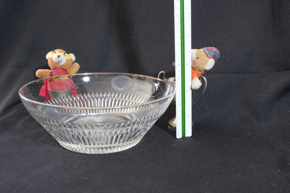 VINTAGE MEDIUM CUT GLASS SALAD BOWL WITH GOLD RIM OWL