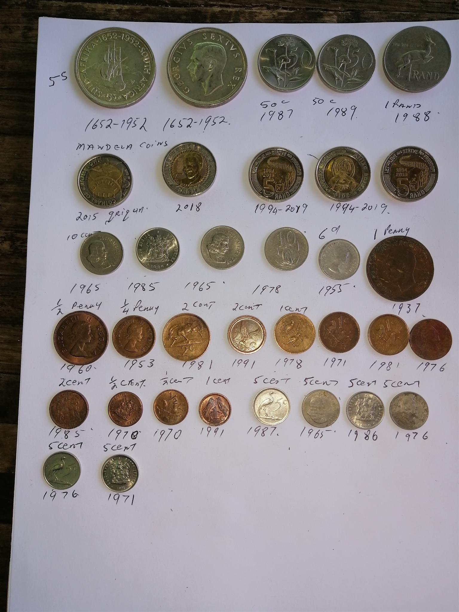 Old SA coins for sale from 1937to2018