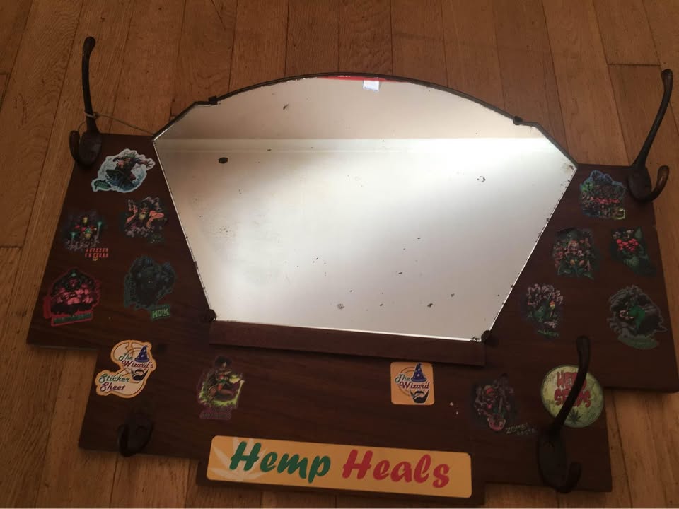Antique mirror with hooks