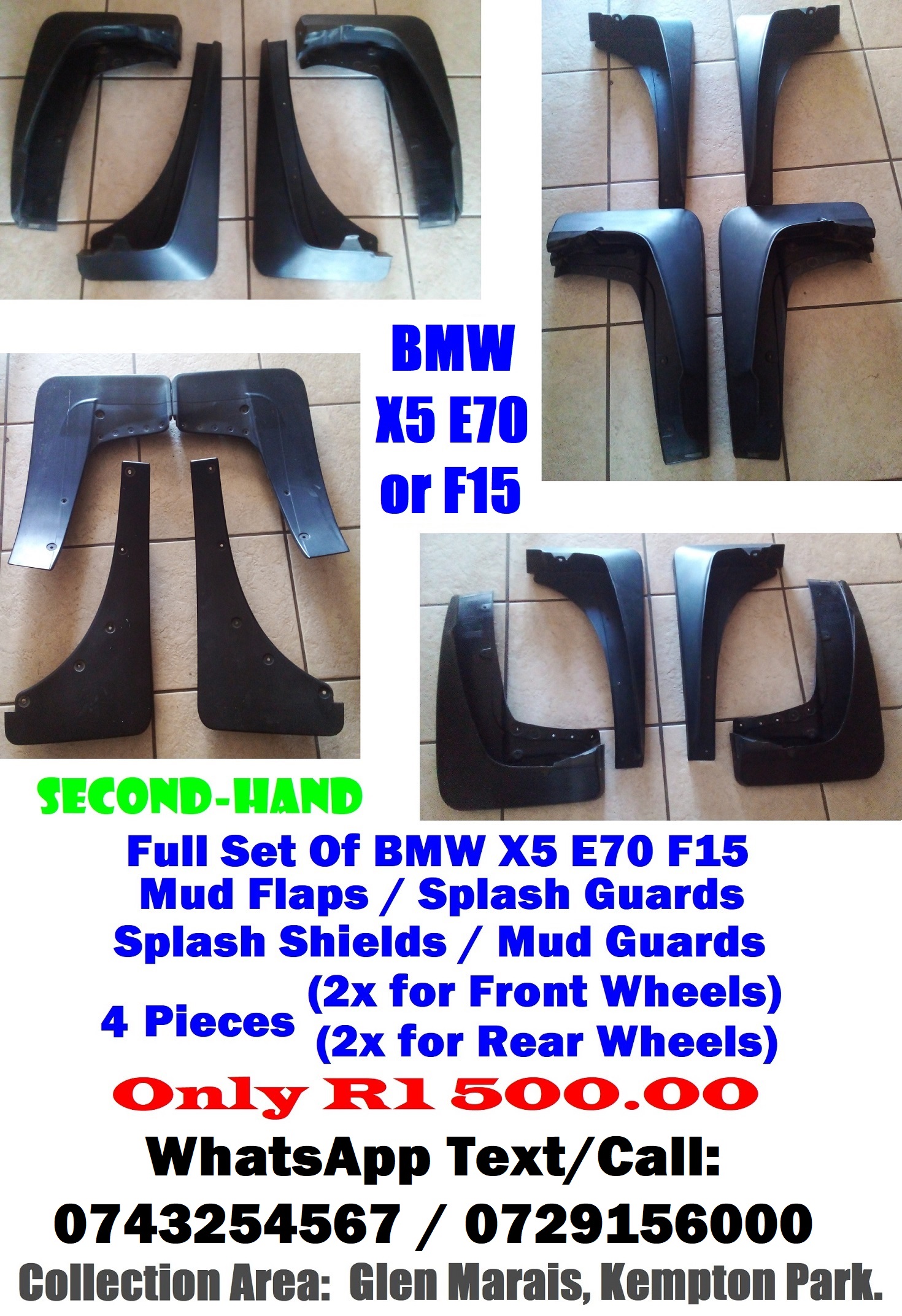Full Set Of BMW X5 E70 F15 Mud Flaps, Splash Guards, Mud Guards, Splash Shields. - Private Seller
