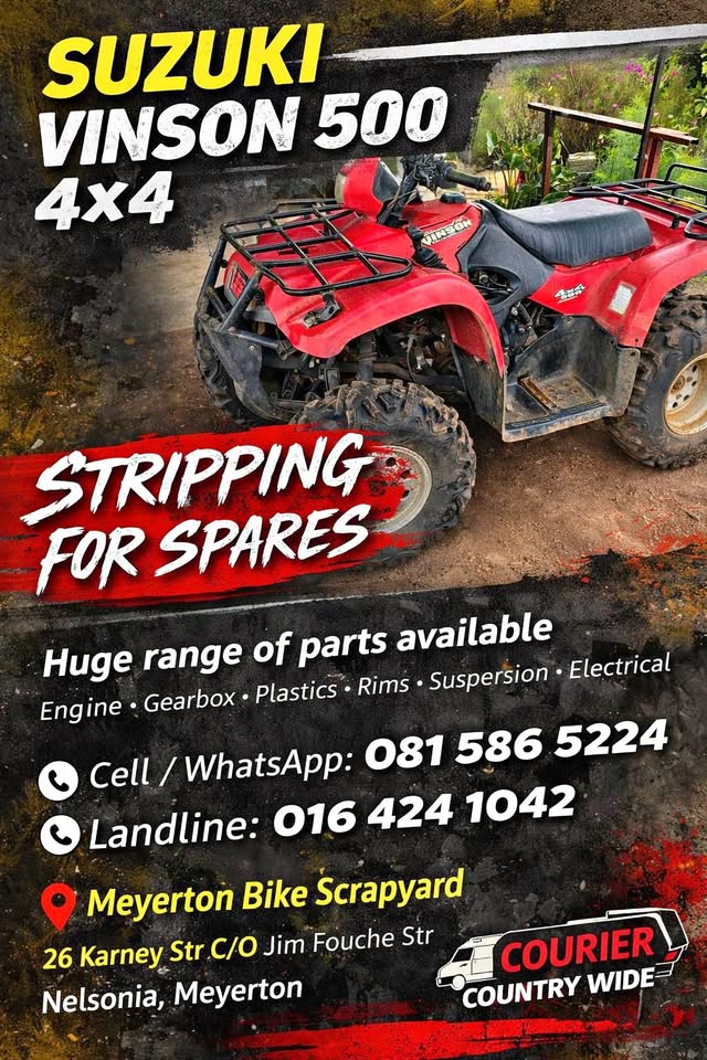 Suzuki Vinson 500 4 x 4 stripping for spares. Meyerton bike scrapyard new & secondhand spares. Andre - Private Seller Suzuki Vinson 500 4 x 4 stripping for spares. Meyerton bike scrapyard new & secondhand spares. Andre - Private Seller