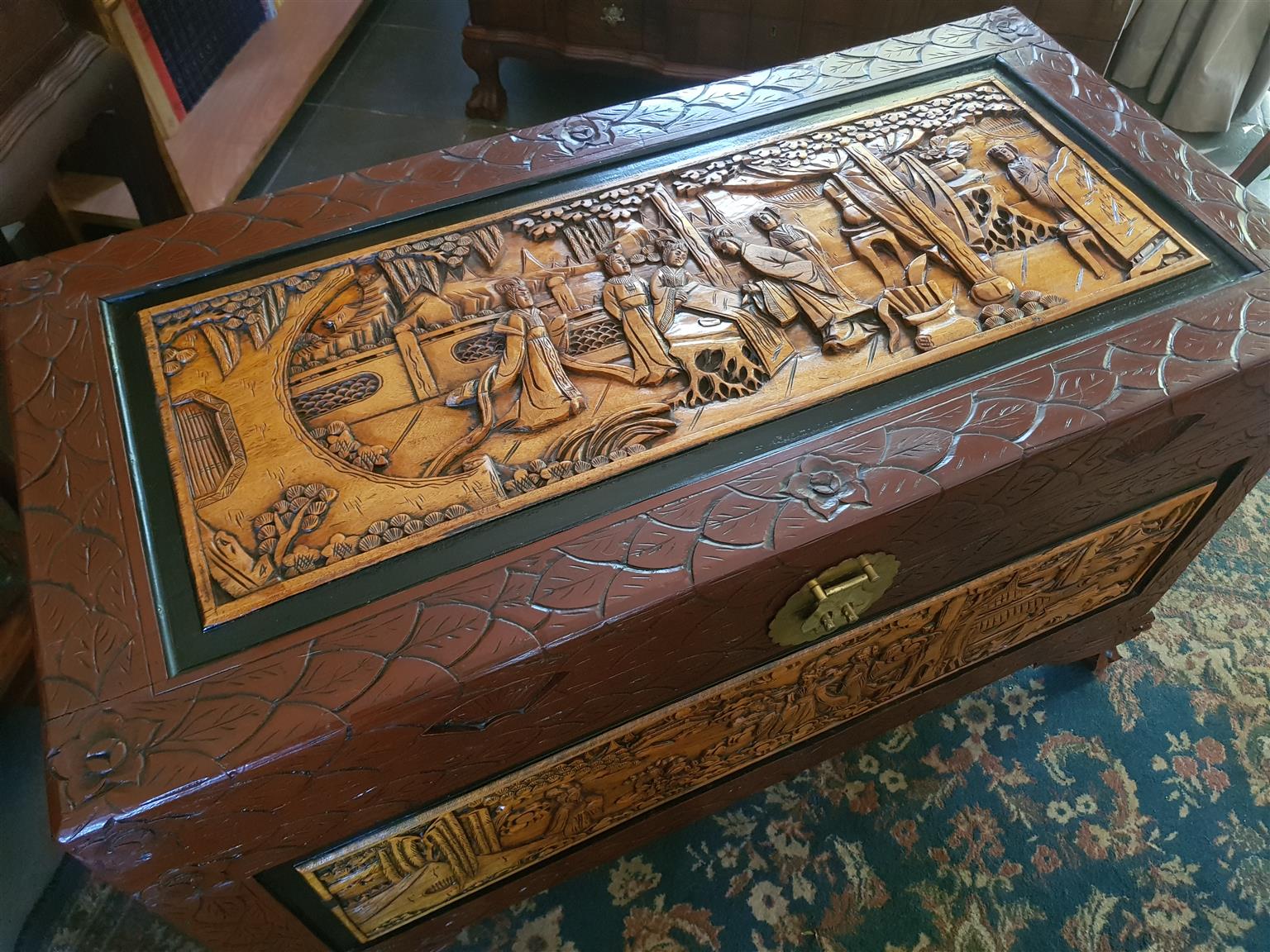 19th Century Carved Chinoiserie Camphor Chest
