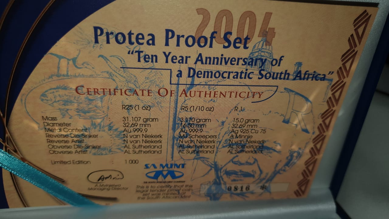 2001 Protea Proof Set "Ten Year Anniversary of a Democratic South Africa"