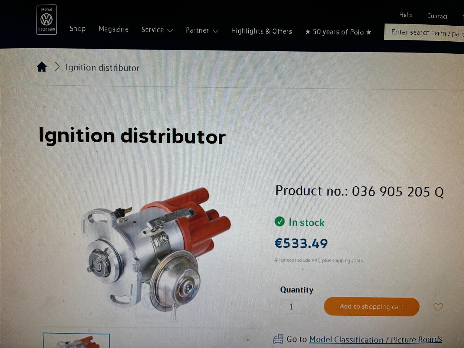 VW distributor with cap & rotor - Private Seller