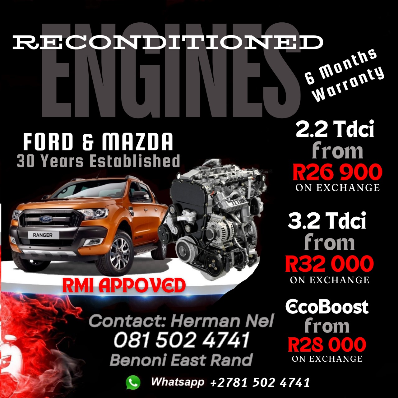 Ford Ranger 2.2 and 3.2 engines from on exchange. 1 year warranty - Private Seller Ford Ranger 2.2 and 3.2 engines from on exchange. 1 year warranty - Private Seller