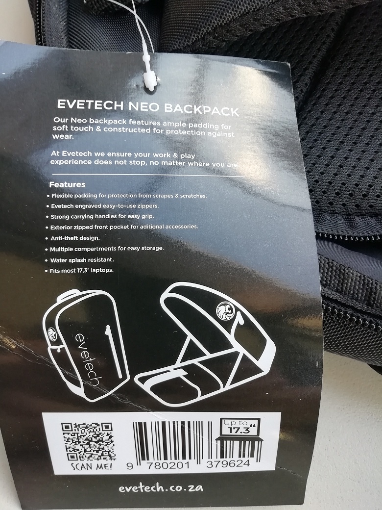 NEO Evetech Backpack for sale