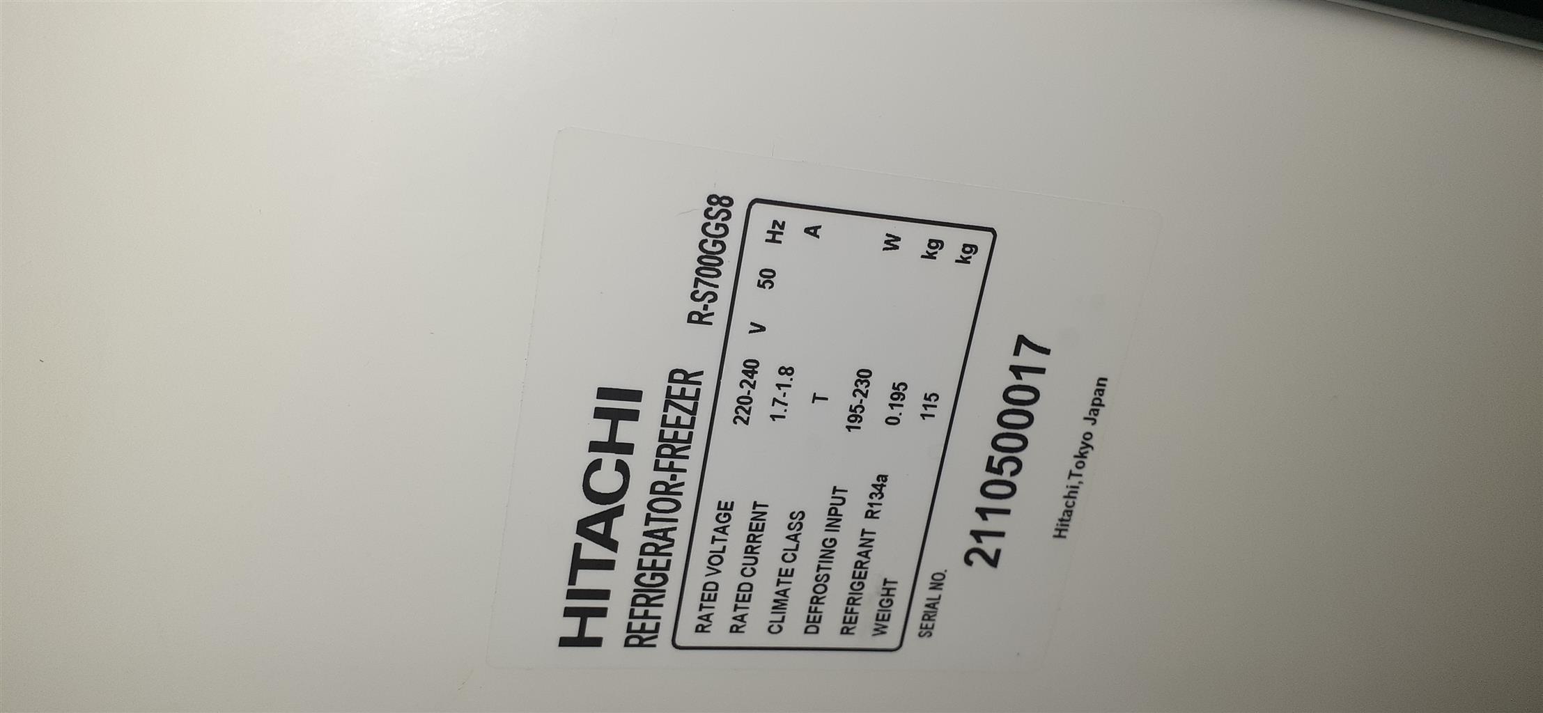 Hitachi RS700 frost free side by side glass finish fridge freezer. 