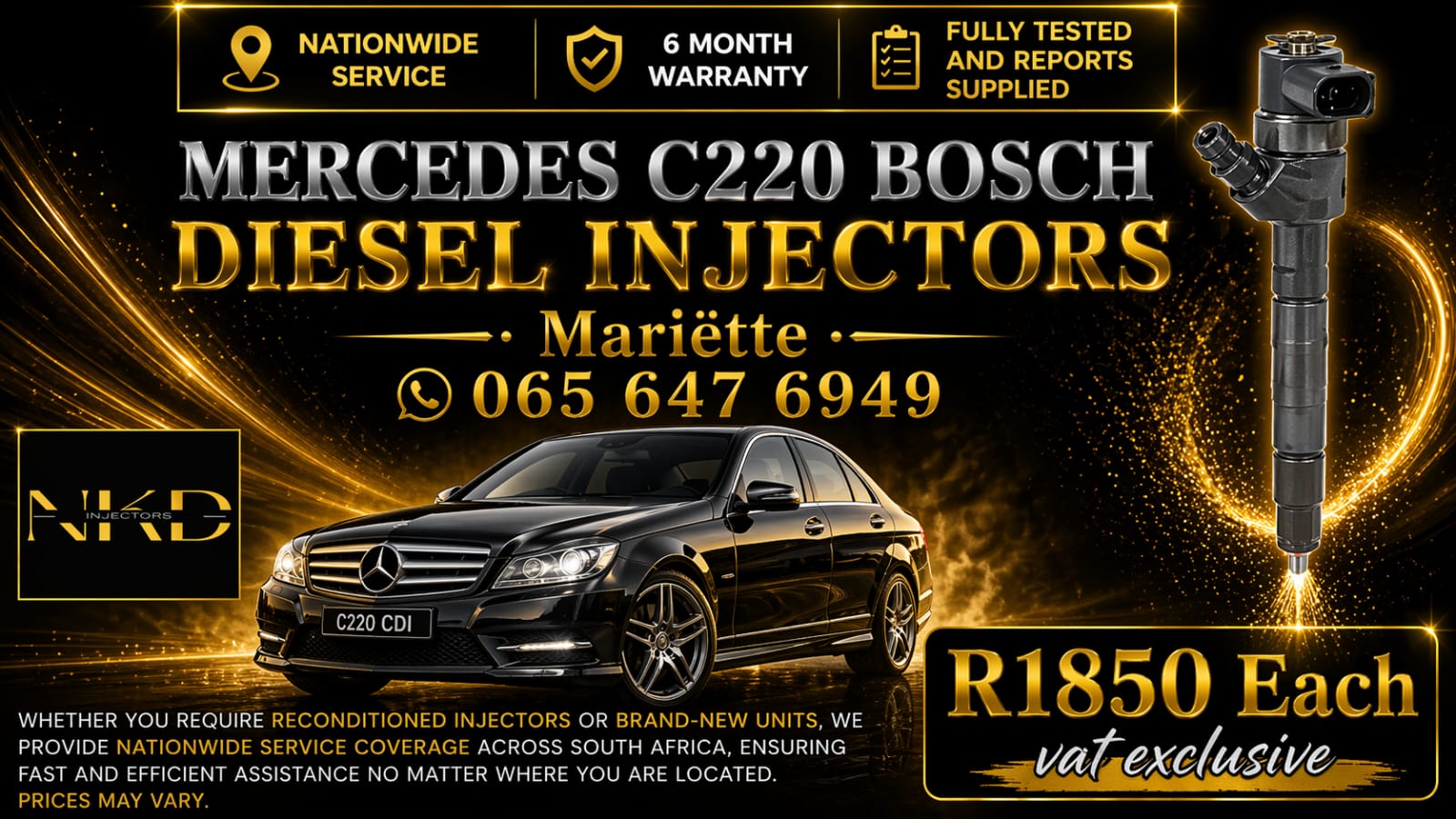 T & C'S APPLY C220 BOSCH DIESEL INJECTORS - Private Seller T & C'S APPLY C220 BOSCH DIESEL INJECTORS - Private Seller