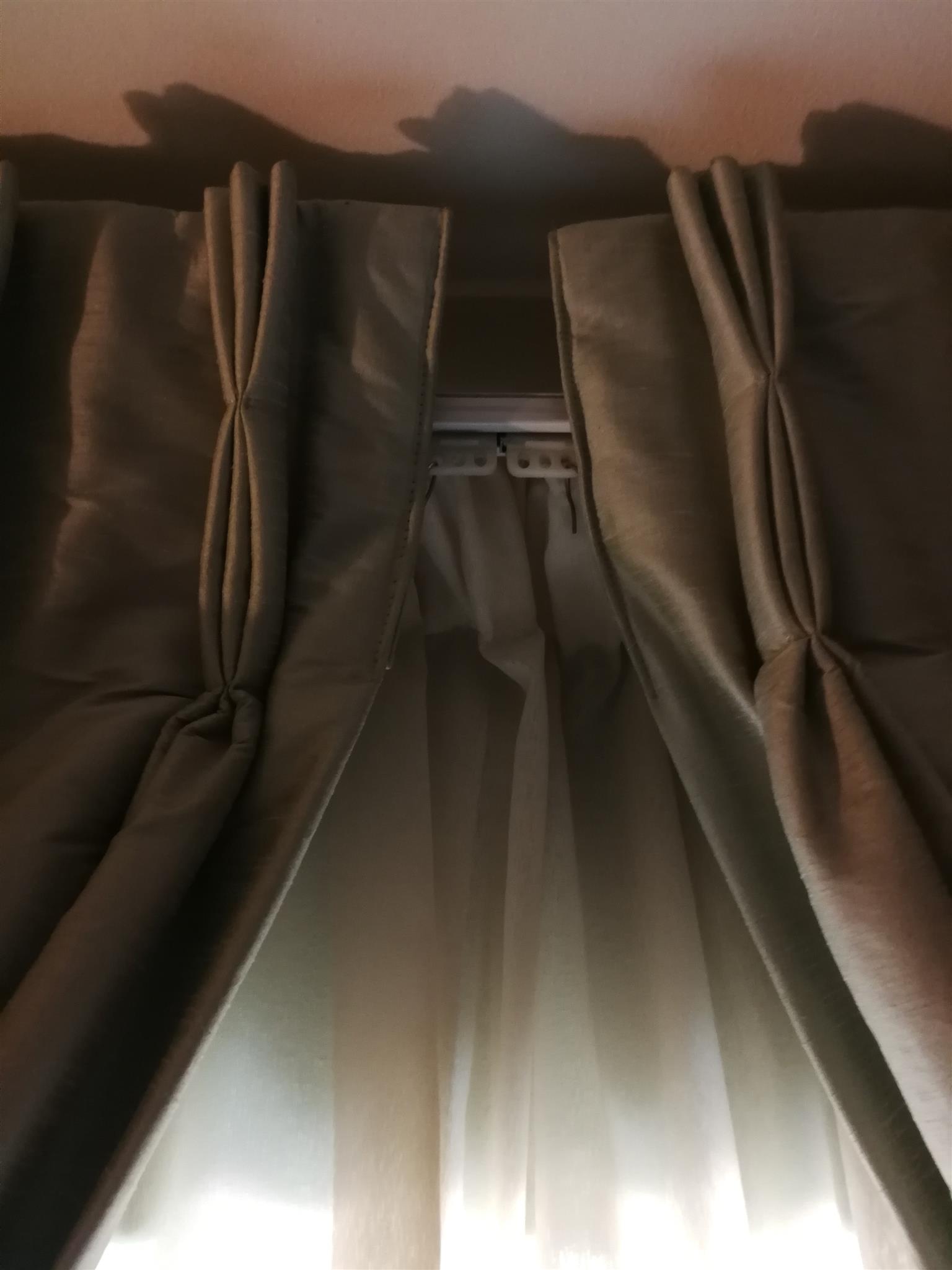 Silk curtains, plus voiles and curtain rails
