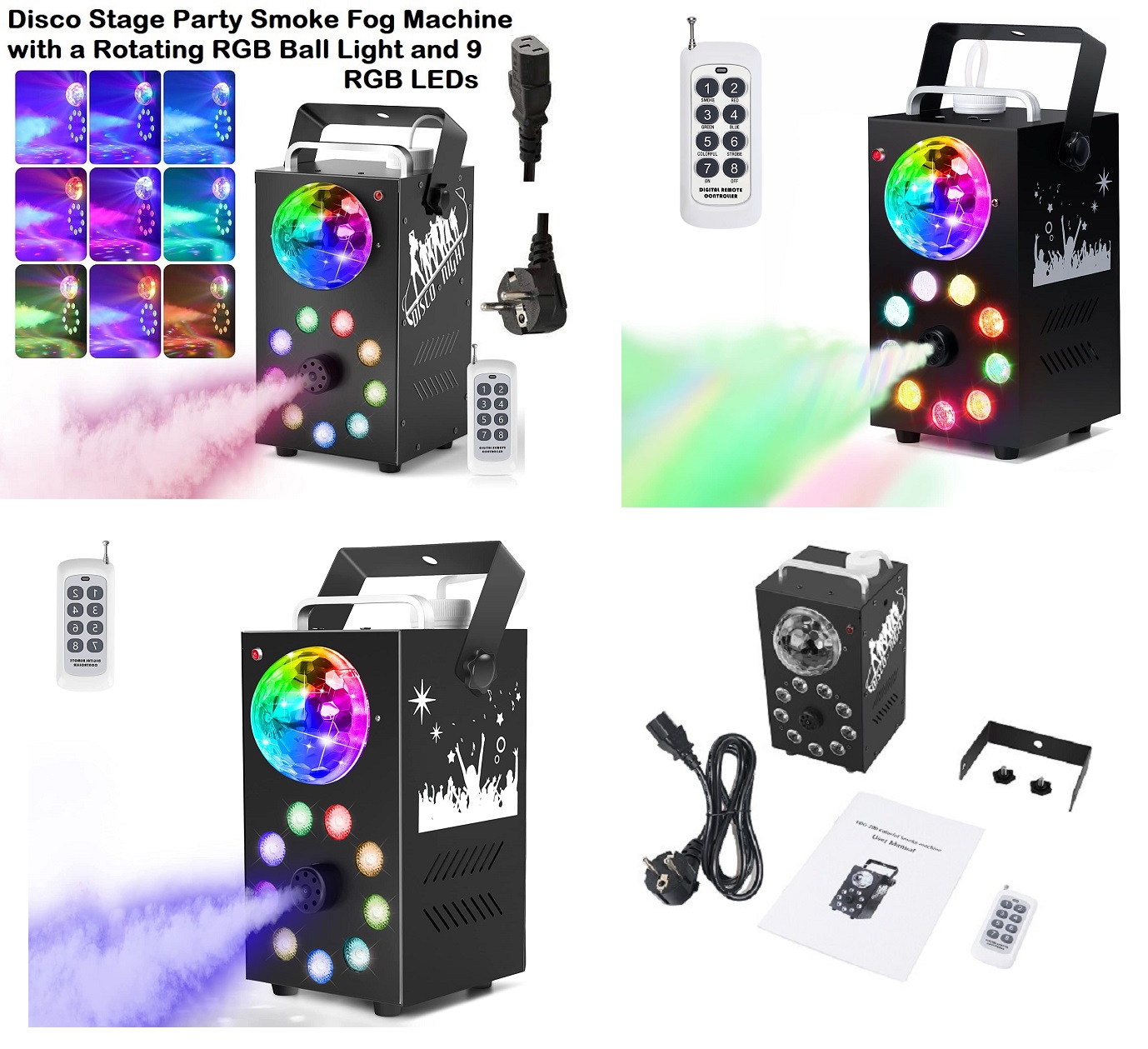 Professional Smoke Fog Machine with MultiColour RGB LEDs, Rotating Light Ball.