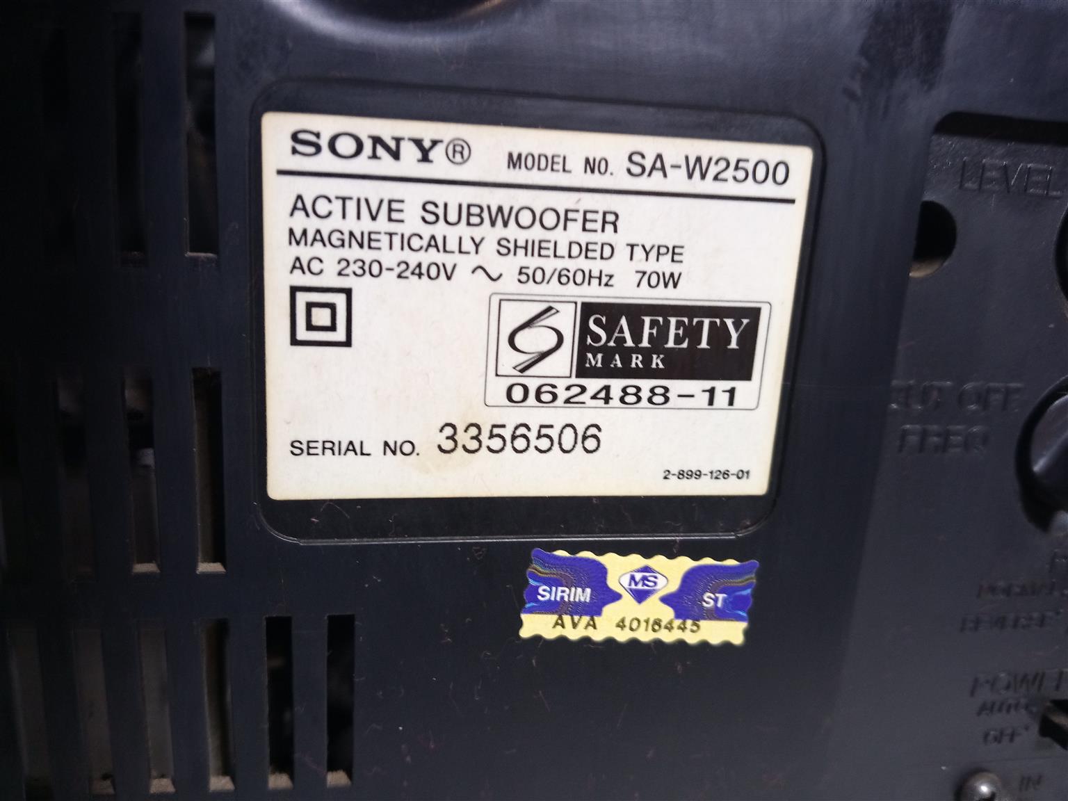 Sony SA-W2500 Powered Subwoofer
