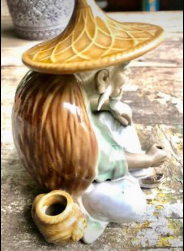 Chinese Mudman Figurine, Glazed or incense holder
