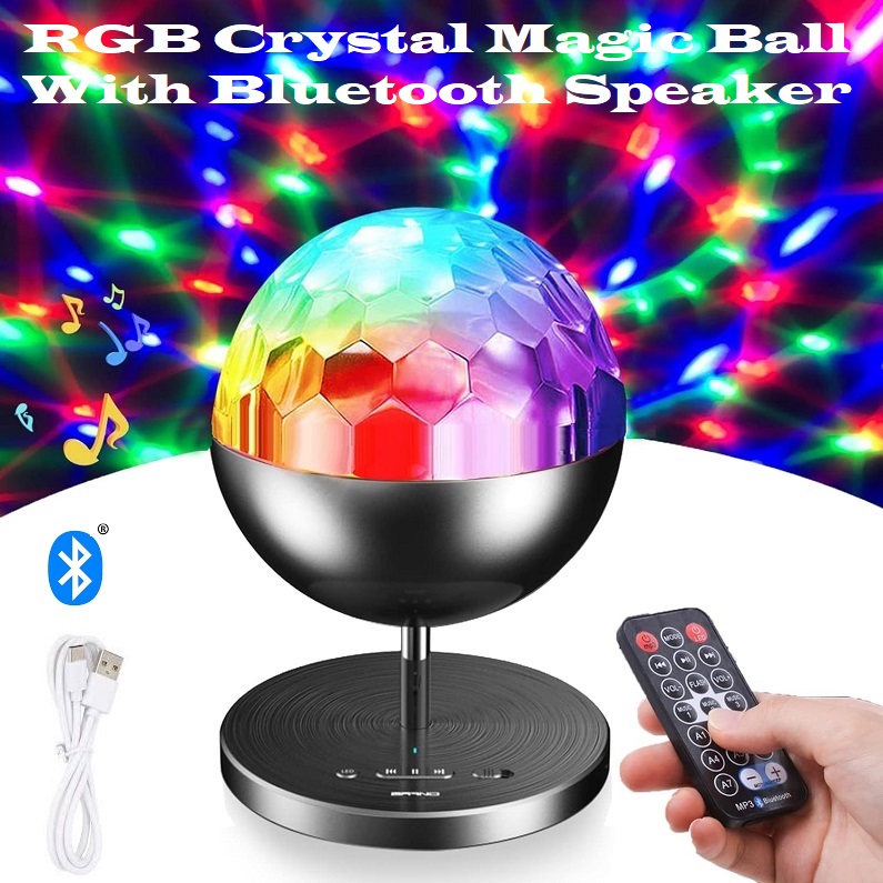 Rechargeable MultiColour LED Wireless Speaker Music Rotating Crystal Magic Ball