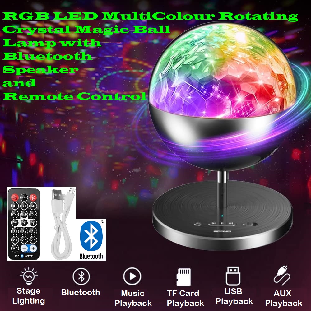 Rechargeable MultiColour LED Wireless Speaker Music Rotating Crystal Magic Ball