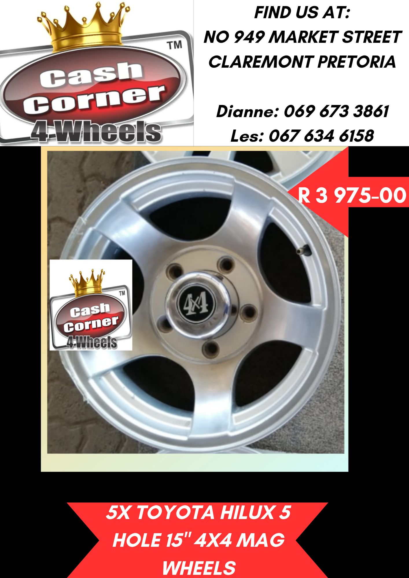 5X TOYOTA HILUX 5HOLE 15" 4X4 MAG WHEELS - Private Seller 5X TOYOTA HILUX 5HOLE 15" 4X4 MAG WHEELS - Private Seller